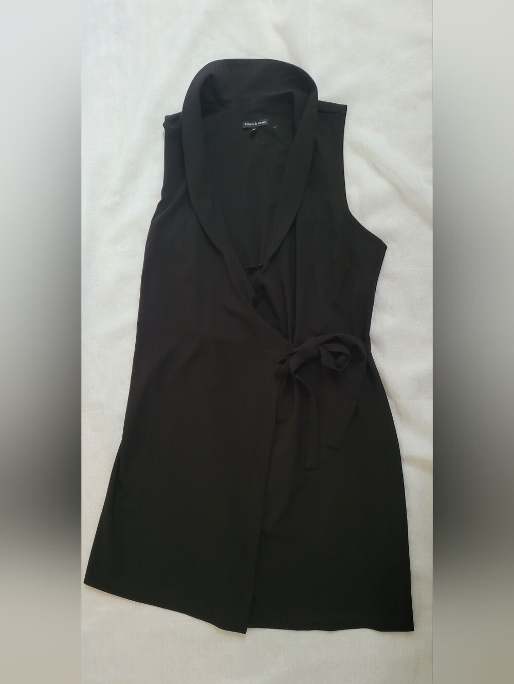 NWOT! Fall Chic Long Vest Women's Shawl Collar Jacket Sleeveless Wrap Dress 10